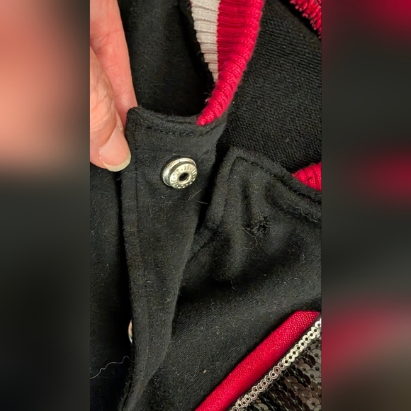 Black and Silver Varsity Jacket with Striped Ribbed Collar - Picture 4 of 6